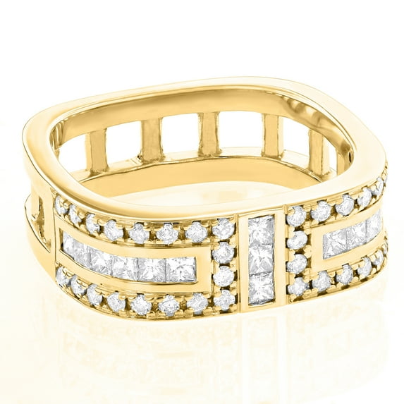 Luxurman Unique Natural 1.2 Ctw Diamonds Wedding Bands 14K Square Mens Ring (Yellow Gold Size 12)