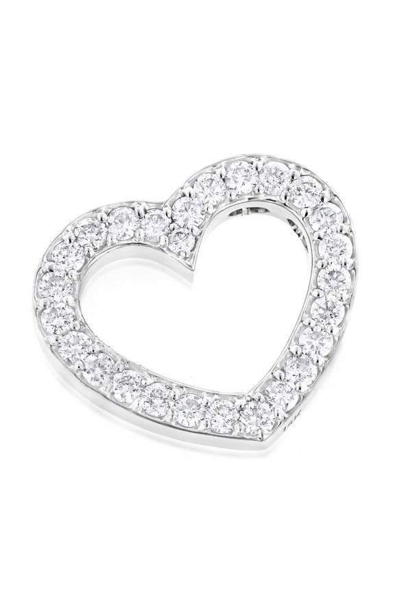 Unisex 14K Round Natural Diamond Floating Heart Pendant (White Gold)