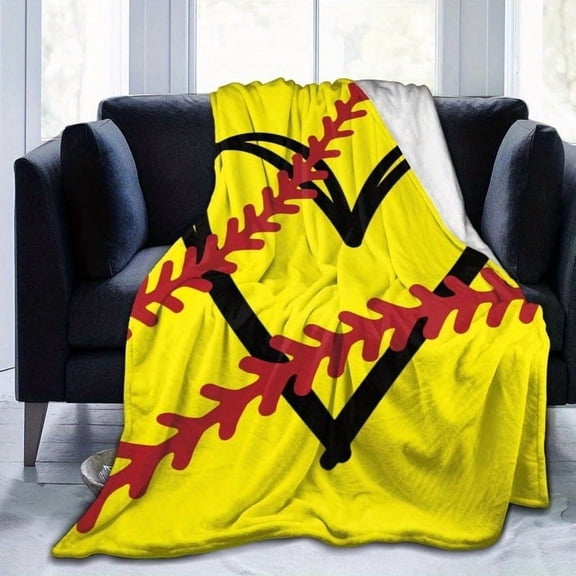 Luxury 1 Set Softball Heart Design Throw Blanket, 51.2x59.1 inches, Polyester, Durable Anti-Tear, Machine Washable, Sports Outdoor Decor, Perfect for Travel Home Use