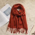 thumbnail image 1 of Luxury 100% Australian Wool Scarf, Solid Color Winter Wrap with Fine Twisted Fringe,180*30cm,brown orange, 1 of 19