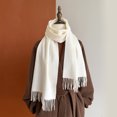 thumbnail image 1 of Luxury 100% Australian Wool Scarf, Solid Color Winter Wrap with Fine Twisted Fringe,180*30cm,off-white, 1 of 20