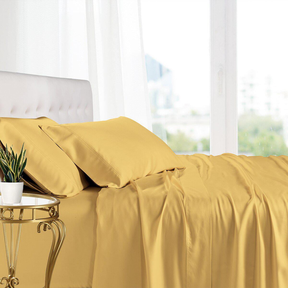 Luxury 100% Bamboo Viscose Sheets Super Soft & Cool Deep Pockets Sheet Sets - California King- Gold