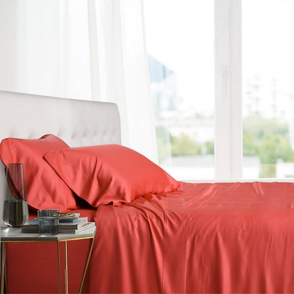 Luxury 100% Bamboo Viscose Sheets Super Soft & Cool Deep Pockets Sheet Sets - King size- Coral