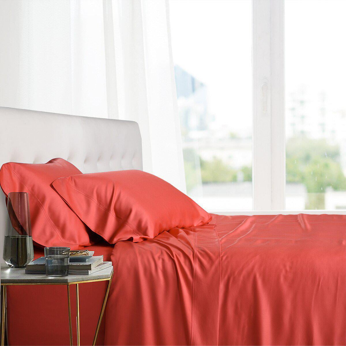 Luxury 100% Bamboo Viscose Sheets Super Soft & Cool Deep Pockets Sheet Sets - Split King - Coral