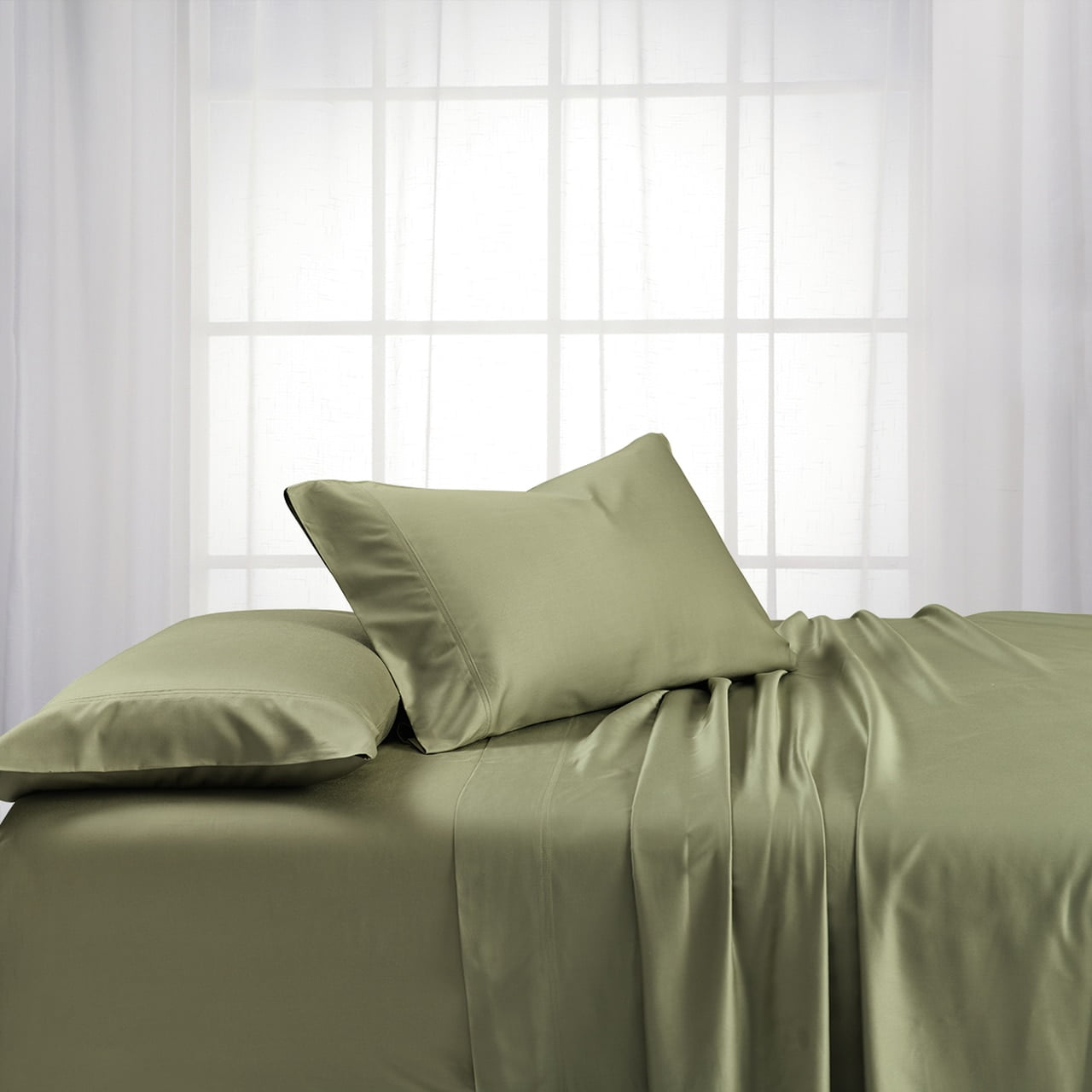 Luxury 100% Bamboo Viscose Sheets Woven at 600 Thread Counts, Softest Sheet Set with Deep Pockets -Queen Size-Sage