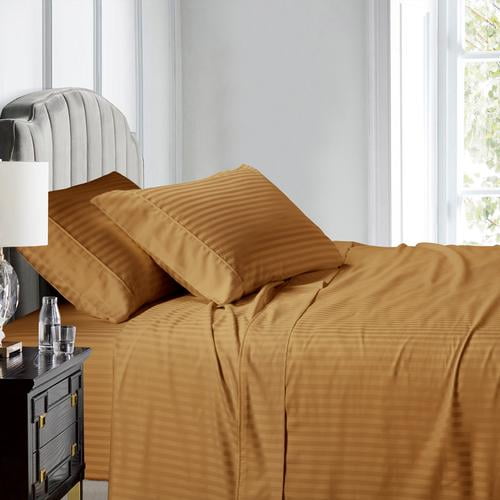 Luxury 100% Cotton 600 Thread Count Sheets Damask Striped Bed Sheets Set - Full - Bronze