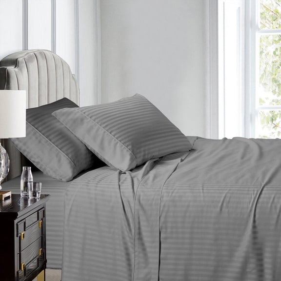 Split Queen Sheet Set 608 Thread Count 100% Cotton Damask Stripe