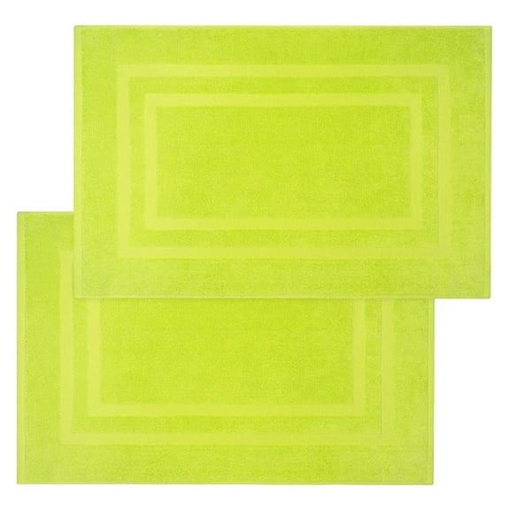 Luxury 100% Cotton Bath Mats for Bathroom | Set of 2 Modern Design Green Bath Mat | Machine Washable & Eco-Friendly with a Soft & Absorbent Underfoot for