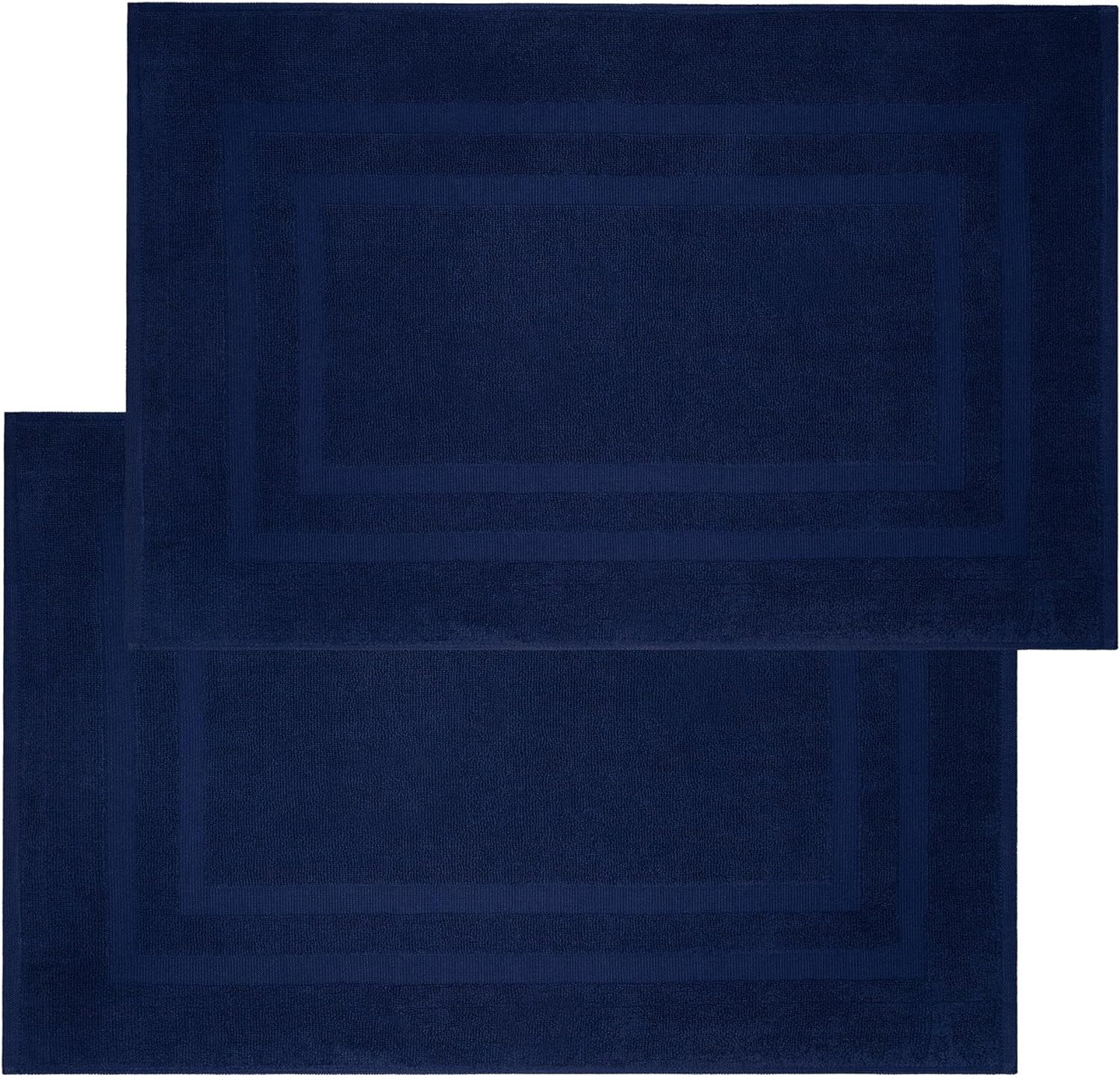 Luxury 100 Cotton Bath Mats for Bathroom Set of 2 Modern Design Navy