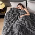 thumbnail image 1 of Luxury 1000GSM Faux Rabbit Fur Throw Blanket, Super Heavy Warm Cozy Blankets for Couch Bed Sofa, Bubble Plush Fuzzy Elegant Soft Reversible Mink Blanket for Living Room Bedroom, Grey, 1 of 7