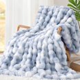 thumbnail image 1 of Luxury 1000GSM Faux Rabbit Fur Throw Blanket, Super Heavy Warm Cozy Grey Blankets for Couch Bed Sofa, Ruched Plush Fuzzy Elegant Soft Reversible Mink Blanket for Living Room Bedroom, Blue, 1 of 10