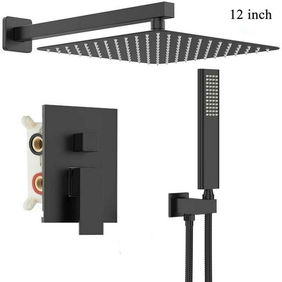 Luxury 12" Shower Faucet Set Rainfall Shower Head Combo Set Wall Mounted Mixer Valve