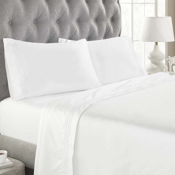 Luxury 1200 Thread Count Premium Cotton Geometric Scroll Embroidered 4 Piece Bed Sheet Set by Blue Nile Mills