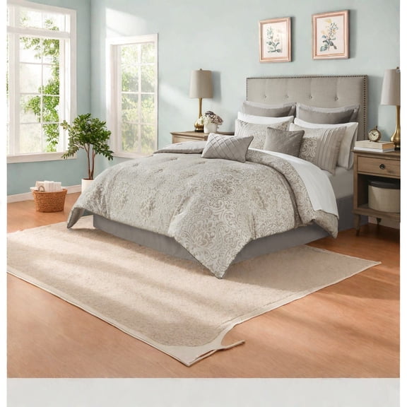Luxury 12Piece Khaki Bedding Set Polyester Jacquard Damask Queen Size
