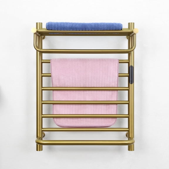 Luxury Bars Towel Warmer Rack Wall Mounted Heated Towel Rack with Timer & Temperature Control Electric Gold Towel Warmers for Bathroom ( Bars Brushed Gold A Hardwi)