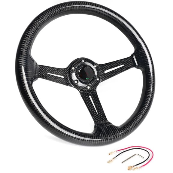 Luxury 14" Steering Wheel With Carbon Fiber Surfaces And Heat Resistant Aluminum Frame Smooth Contoured Grip