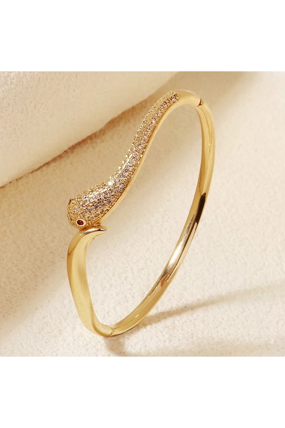 Luxury Snake 14K Gold Filled Bangle Bracelet for Women, Pave Crystal Vintage Animal Jewelry with Red Eye Detail Fashion Statement Bangle