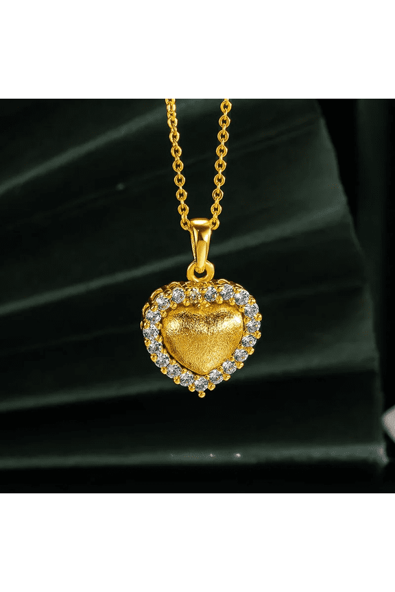 Luxury 14K White Gold Women's Diamond-encrusted Love Pendant Three-dimensional Peach Heart Pendant Necklace