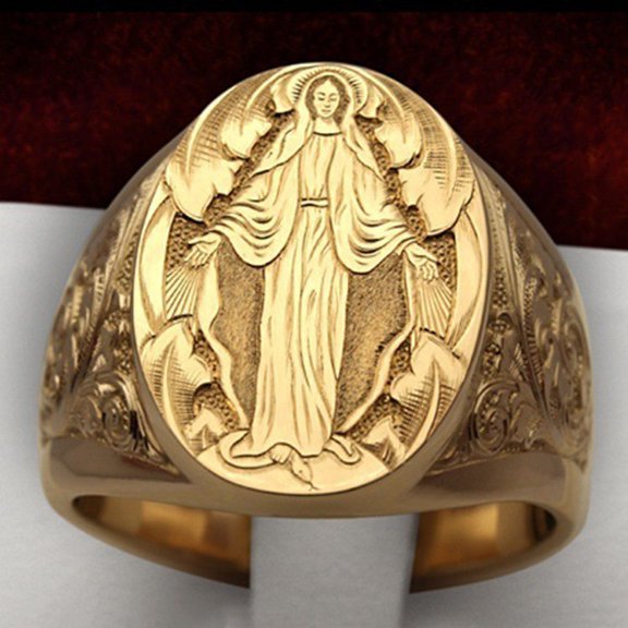 Luxury 14K Yellow Gold Coat of Arms Sweet Signet Engraved Rings for Men Women Hip Hop Dance Party Court Style Ring Jewelry Gift