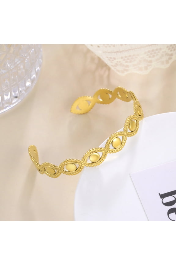 Luxury 14K Yellow Gold Cuff Bracelet on Hand Women Geometric Flower Leaves Eye Adjustable Open Golden Silver Color Bangle Jewelry