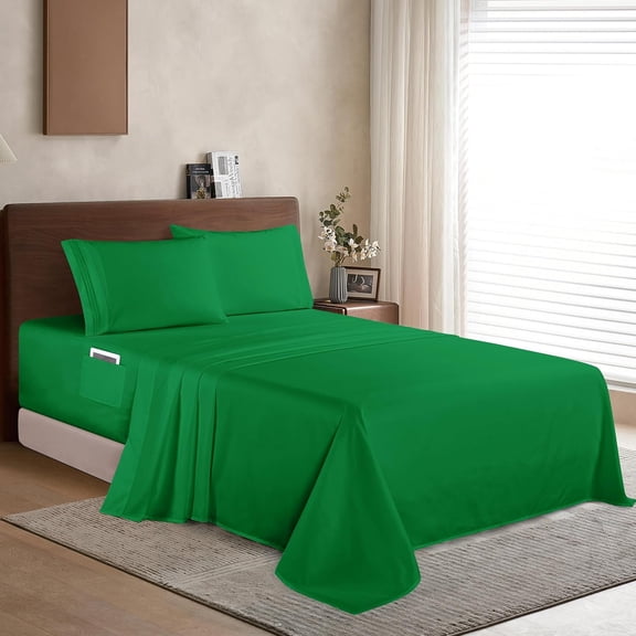Luxury 1500 Premium Hotel Quality Microfiber 4-Piece Sheet Set - Soft, All Around Elastic 18-24 Inches Deep Fitted Sheet - Extra Deep Pocket Sheets, Queen, Emerald Green
