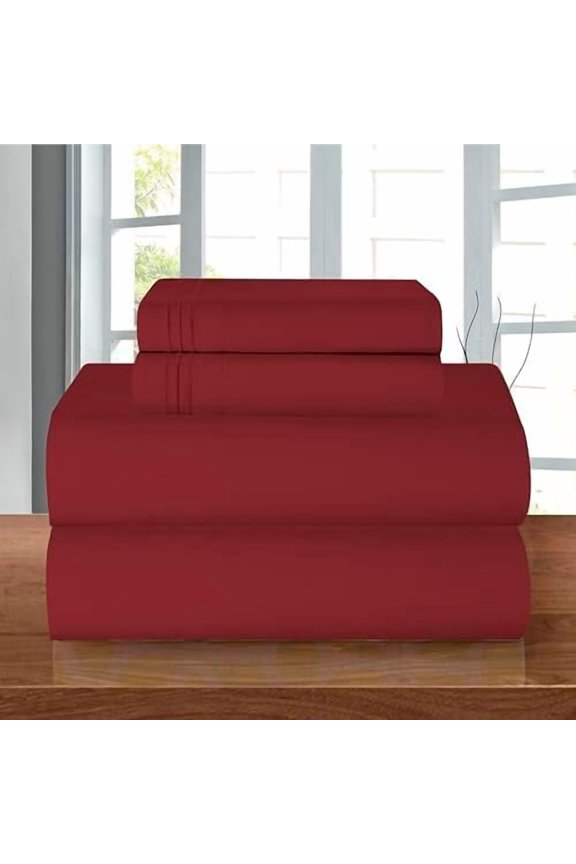 Luxury 1500 Premium Hotel Quality Microfiber 4-Piece Sheet Set - Wrinkle Resistant, All Around Elastic Fitted Sheet, Deep Pocket up to 16", Twin/Twin XL, Burgundy