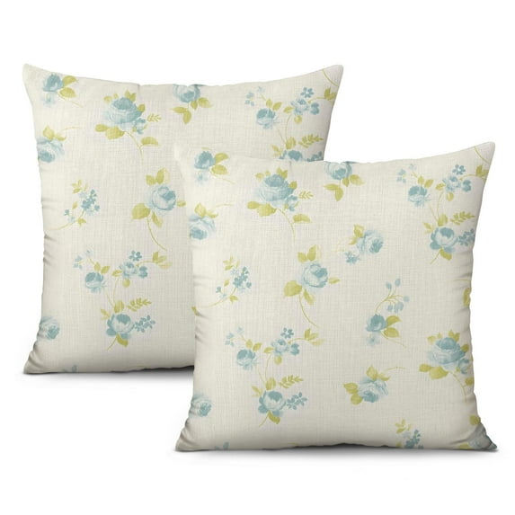 Luxury 16x16 Inch 2-Pack of Blue Linen Pillow Covers Elegant Blooming Floral Throw Pillow Covers,Decorative Pillows for Bed Sofa Home Car Bedroom