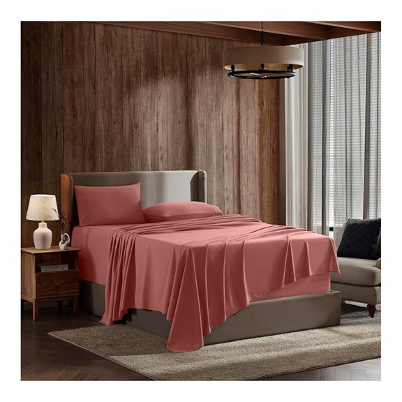 Luxury 1800 Ultra-Soft Microfiber Full Bed Sheets - Double Brushed - Deep Pockets - Easy Fit - 4 Piece Set - Bedding Sheets & Pillowcases (Full, Pink Clay)