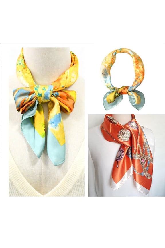 Luxury 2-Pack Silk Scarf Set for Women  Elegant Satin Neck Scarves with Artistic and Classic Chain Designs, Soft Square Scarves for Office, Travel & Everyday Style