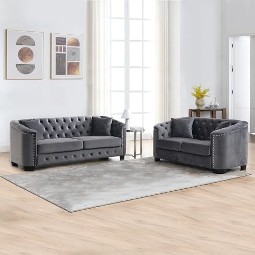 Luxury 2 Piece Chesterfield Velvet Sofa Set for Living Room, Modern ...