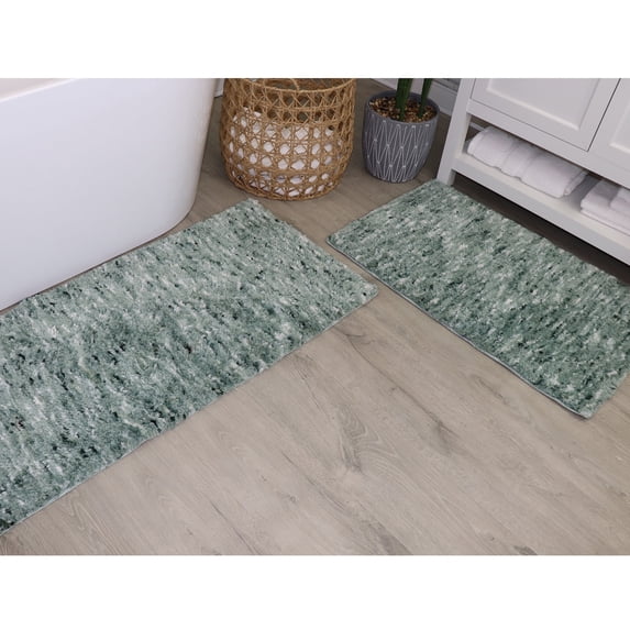 Essential 2-Piece Bathroom Contour and Toilet Lid Cover Set, Plush Microfiber Contour Rug and Non-Slip Toilet Lid Cover, Ultra Absorbent, Quick-Dry, Machine Washable, Green