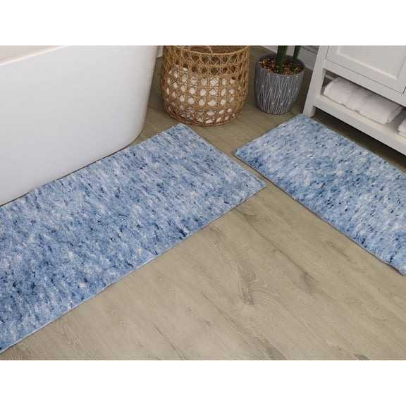 Essential 2-Piece Bathroom Contour and Toilet Lid Cover Set, Plush Microfiber Contour Rug and Non-Slip Toilet Lid Cover, Ultra Absorbent, Quick-Dry, Machine Washable, Blue