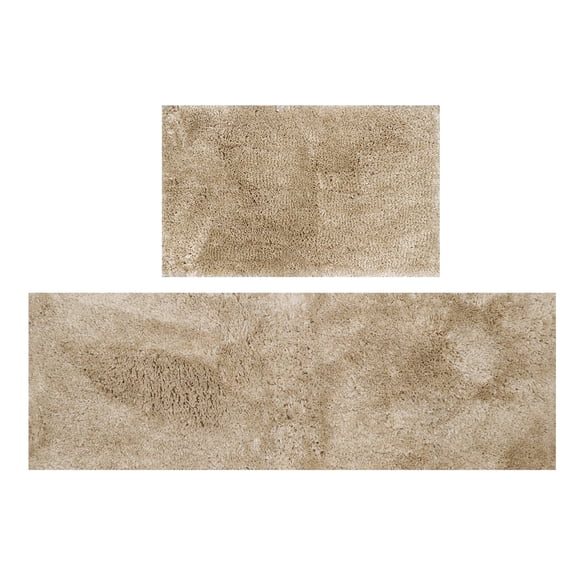 Luxury 2-Piece Microfiber Bath Rug Set, Non-Slip Rubber Backing, Quick-Dry, Ultra-Absorbent, Plush Machine Washable Bathroom Runner and Large Rug for Tub, Sink & Vanity, Linen