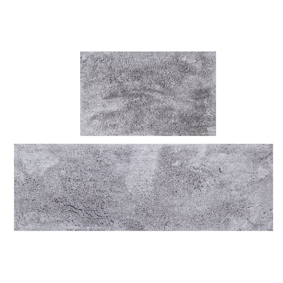 Luxury 2-Piece Microfiber Bath Rug Set, Non-Slip Rubber Backing, Quick-Dry, Ultra-Absorbent, Plush Machine Washable Bathroom Runner and Large Rug for Tub, Sink & Vanity, Grey