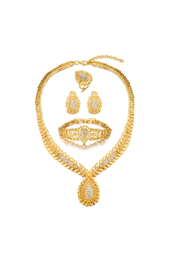 Luxury 24K Gold Plated Diamond Jewelry Sets for Women African Wedding Enagement Gifts Party Jewelry Sets