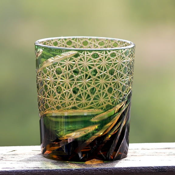 Luxury 250ml 8oz Green Hand Carved Cocktail and Whisky Glass Classic Bar Glassware Perfect for Christmas Day