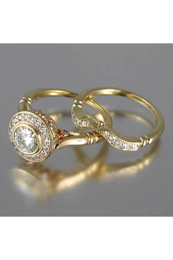 Luxury 2PC Ring For Women Brilliant CZ Prong Setting Ring Fashion Jewelry