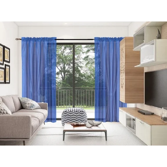 Gorgeous Home Linen 2pc MR2 Royal Blue Rod Pocket Window Curtain Semi-Sheer Light Filtering 54" wide X 95" Set of 2
