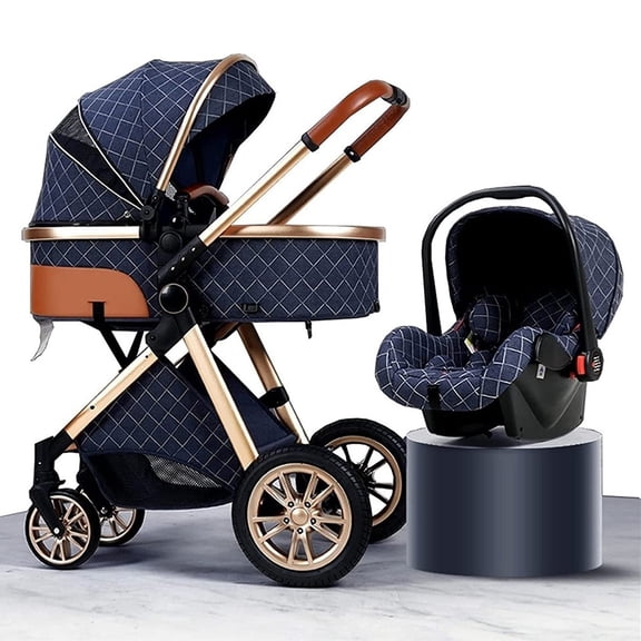 Luxury 3 in 1 Baby Buggy Pram Newborns Stroller Car Seat Combo,Adjustable High View Prams and Strollers for Babys,Pushchair Stroller 3 in 1 Carriage with Footmuff Mom Bag