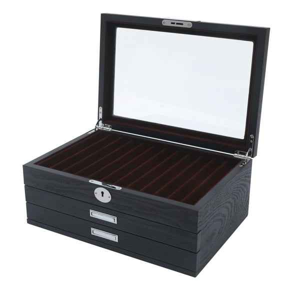 Luxury 3 Layers 12 Slot Pen Display Box Storage Organizer Case Collector w/ Key 12 Slots Pen Display Box Vintage Pen Storage Organizing Case w/ Keys for Gifts