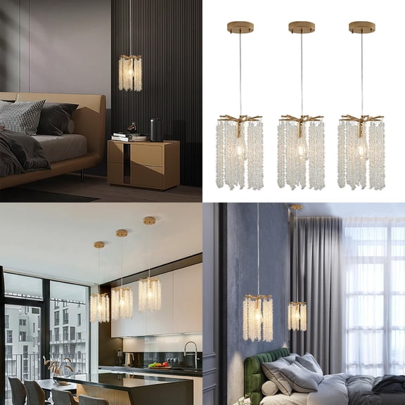 Luxury 3-Pack Crystal Pendant Lights  Elegant Golden Finish Chandelier with Waterfall Bead Design (No Bulbs)