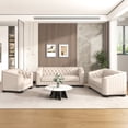 thumbnail image 1 of Luxury 3 Piece Living Room Sofa Set, 3-Seat Couch and Loveseat & Chair Furniture Set, Modern Velvet Comfy Cloud Couches Set with Button Tufted and Solid Wood Legs, Beige, 1 of 9