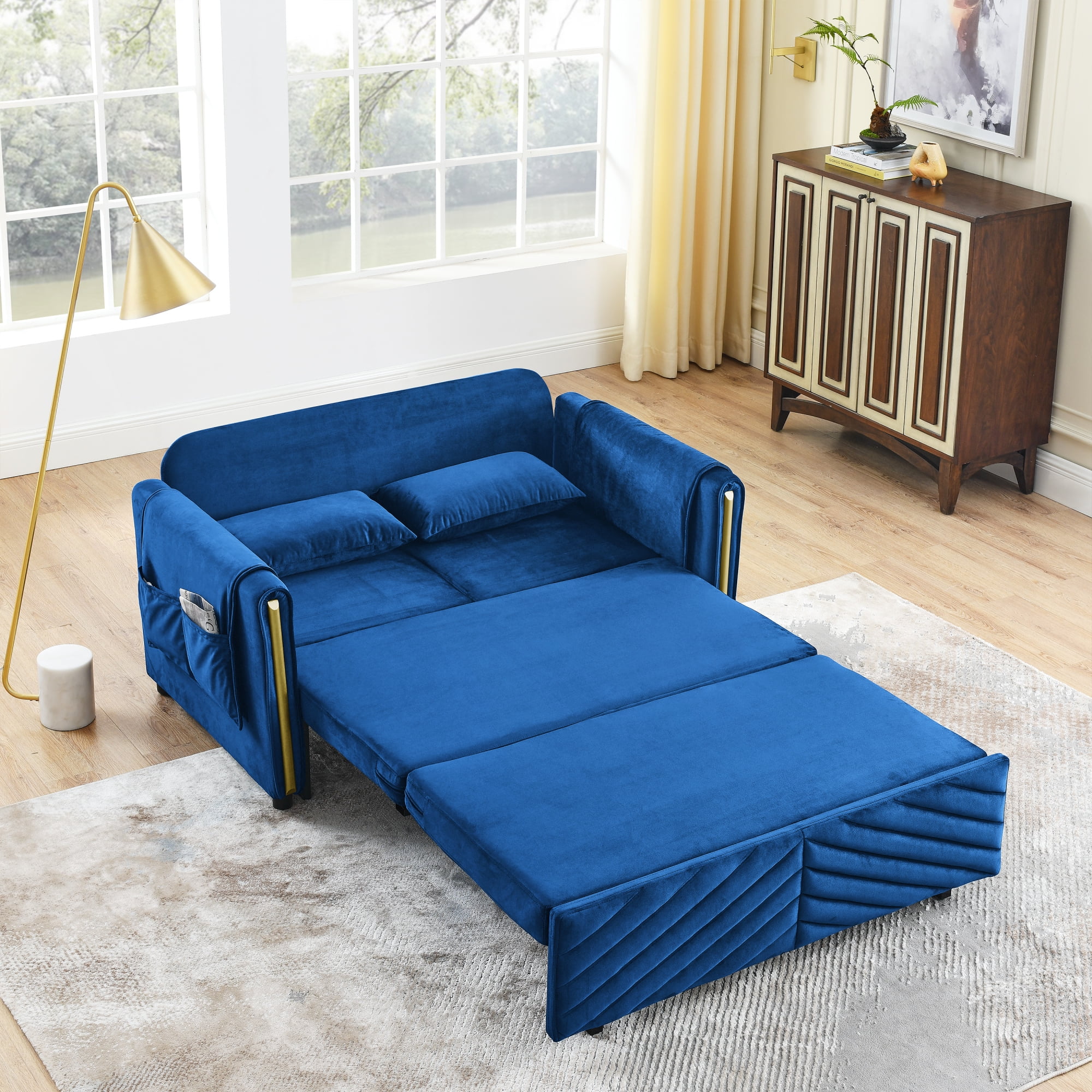 Luxury 3in1 Convertible Sleeper Sofa Bed Couch, 55" Pull Out Couch for Living Room, Multi