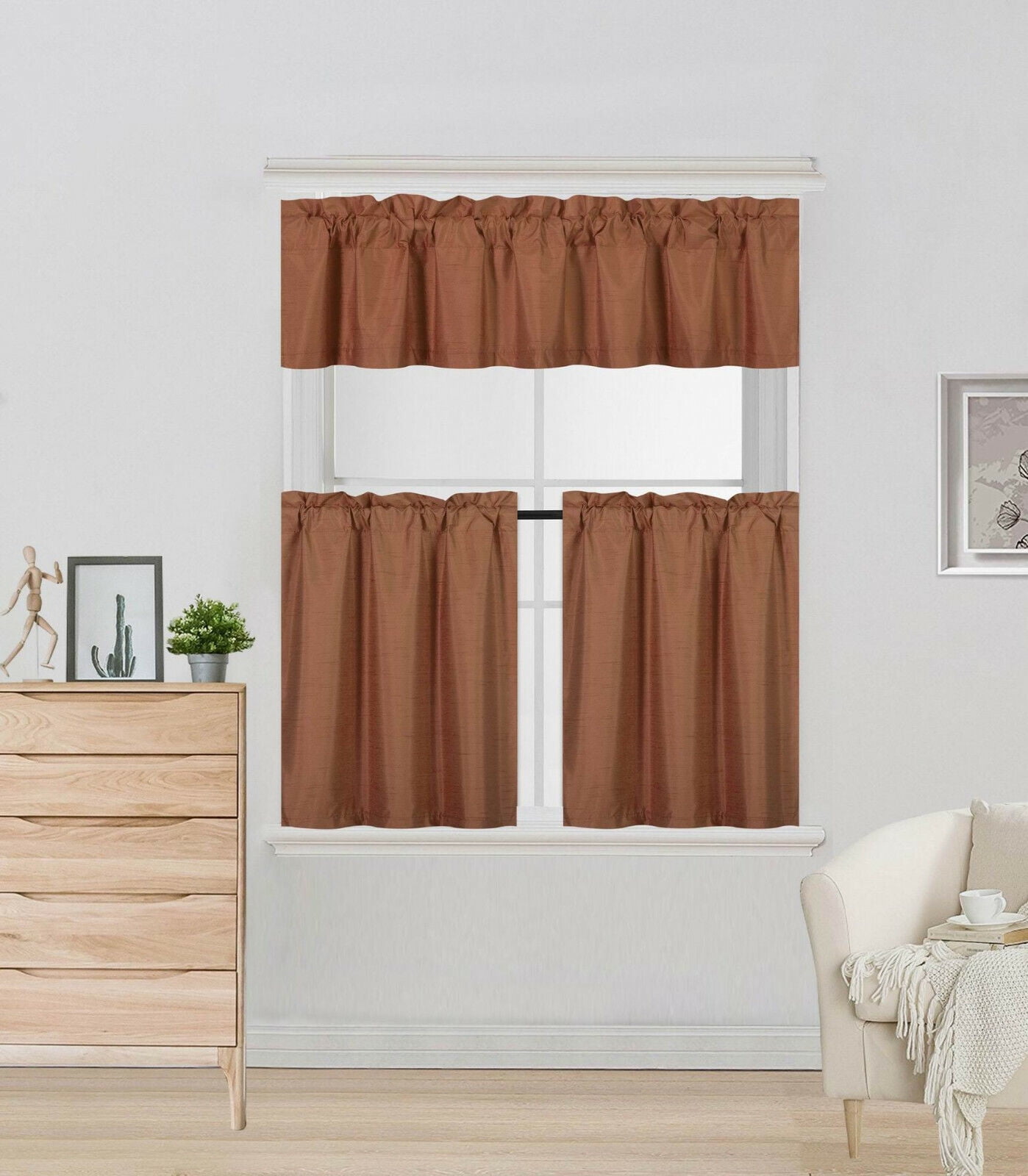 Luxury 3 piece Kitchen Curtain Brick Color K4 Includes 1 Valance and 2 ...