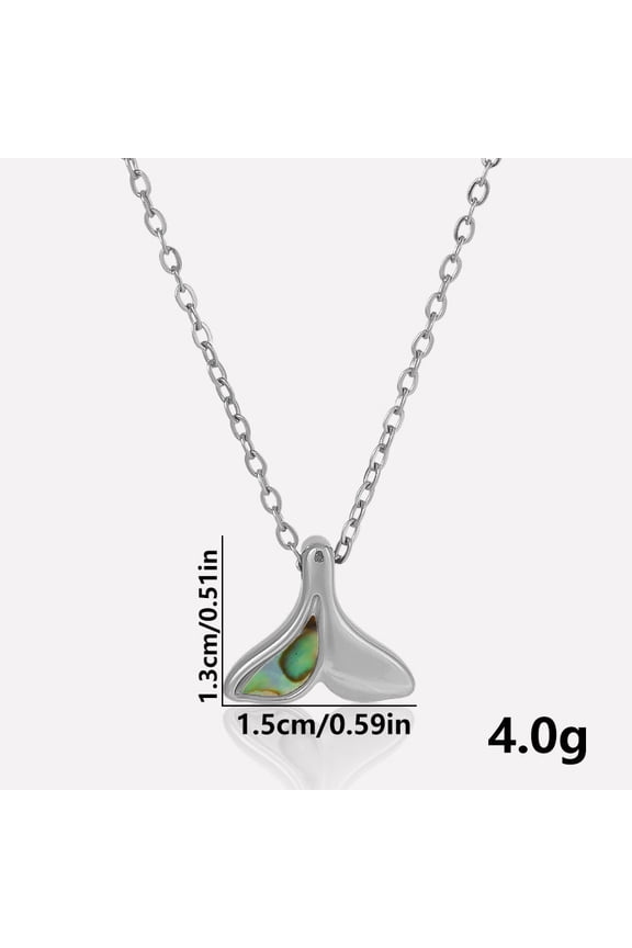 Luxury 304 Stainless Steel Pave Natural Paua Shell Whale Tail Pendant Necklaces Stainless Steel Color Pendant: 1.3x1.5cm