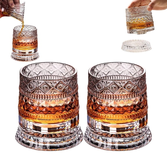 Luxury 360° Spinning Crystal Glass, Rotating Whiskey Glass, Spinning Bourbon & Cocktail Glassware, Unique Gifts for Men, Home Bar Decor, Father's Day Gift
