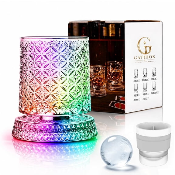 Luxury 360° Spinning Crystal Glass Rotating Whiskey Rotatable Tumbler Tasting with Base Cocktail Old Fashioned Rocks Degree Wine Cup with Led Light Ratating ReliefStress
