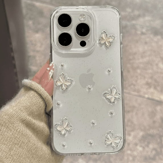 Luxury 3D Butterfly Bling Glitter Clear Phone Case For iPhone 17 16 15 14 13 12 11 Pro Max Plus Soft Shockproof Protective Cover