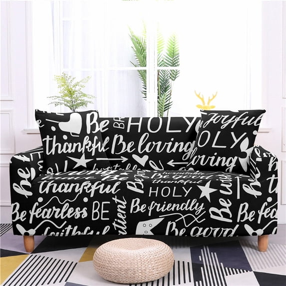 Luxury 3D Graffiti Alphabet Print Stretch Sofa Seat Cover Sofa Cover Slipcover for Living Room Elastic Sofa Cover 1-4 Seater