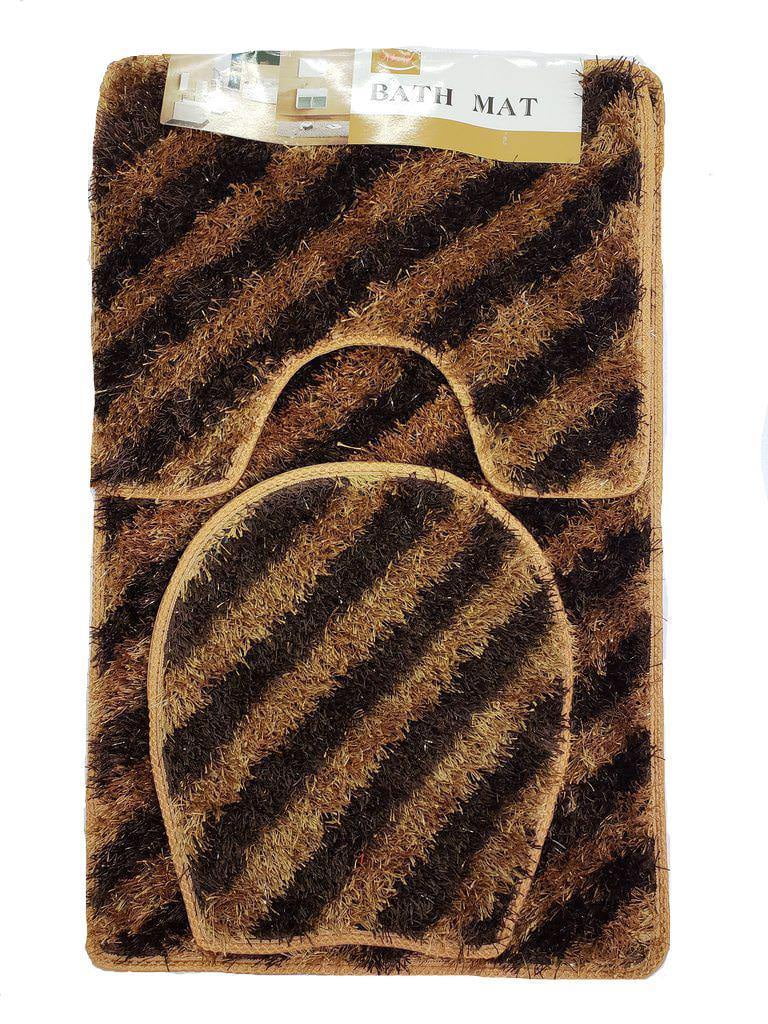 Luxury 3PC Soft Shaggy Brown Bath Set Bath Mat Toilet Cover Contour